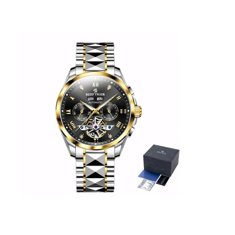 REEF TIGER Automatic Mechanical Movement Tungsten Steel Strap Watch Men's Watches Silver Dial-15