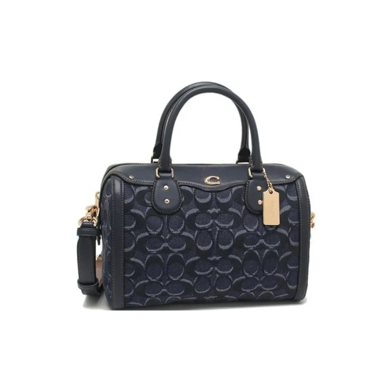 COACH Ivie Iconic Denim And Exquisite Calfskin Crossbody Bag Medium Size Unisex Denim Blue With Black Accents-2