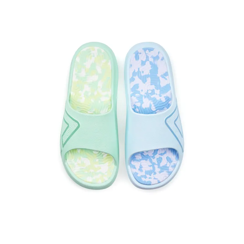 PEAK Tai Ji1.0 Odor Resistant Abrasion Resistant Cushioning Slide Slippers Unisex Blue Green Mismatched-1