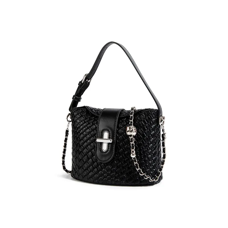 CentarlKatty Polyurethane Bucket Bag, Shoulder Bag, Crossbody Bag, Handbag Women's Black-3