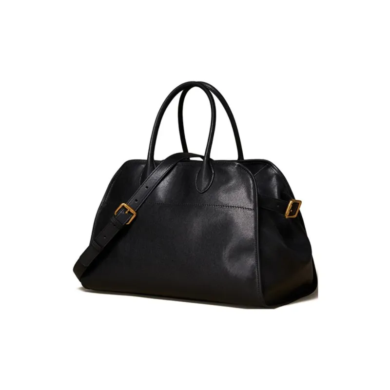 KAISER Cow Leather Shoulder Bag, Crossbody Bag, Handbag Large Size Women's Cognac/Black/Khaki-3