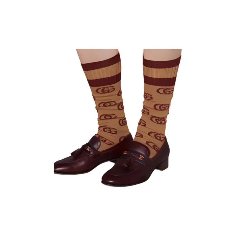 GUCCI Mid Calf Socks Unisex 1 Pack Brown-5