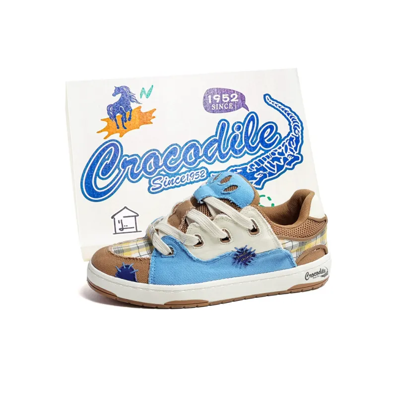 Crocodile Anti-Slip And Wear-Resistant Lightweight Low-Top Skateboard Shoes Women's Yellow Colorful-0
