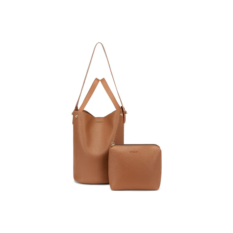 ST&SAT Synthetic Leather Shoulder Bag, Bucket Bag, Handbag Women's Coffee/Red Brown/Green-5
