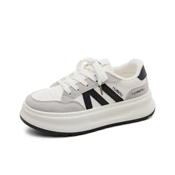 HUANQIU Warm Slip Resistant Height Increasing Low Top Skateboard Shoes Women's Beige Black