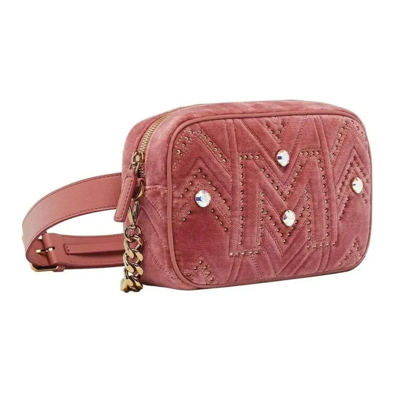 MCM Velvet One Shoulder Crossbody Fanny Pack Small Size Women's Pink-1