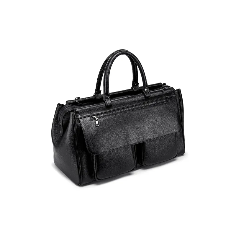 FAIRWHALE Top Grain Cow Leather Travel Bag 32L Unisex Black-4