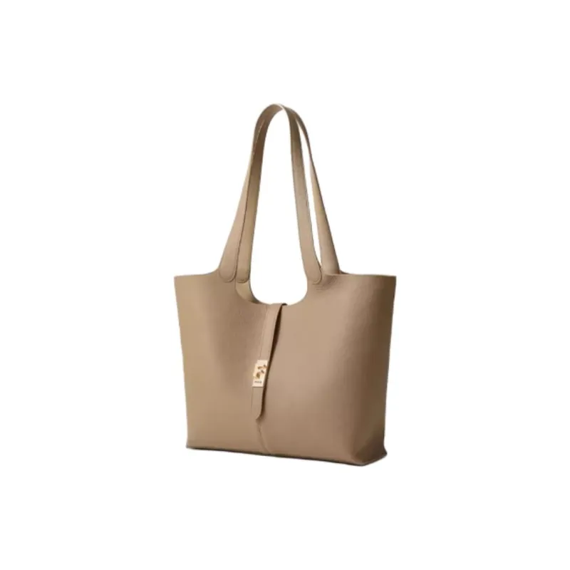 FION Cow Leather Tote Bag Shopping Bag Handbag Shoulder Bag Large Size Women's Cream Apricot-2