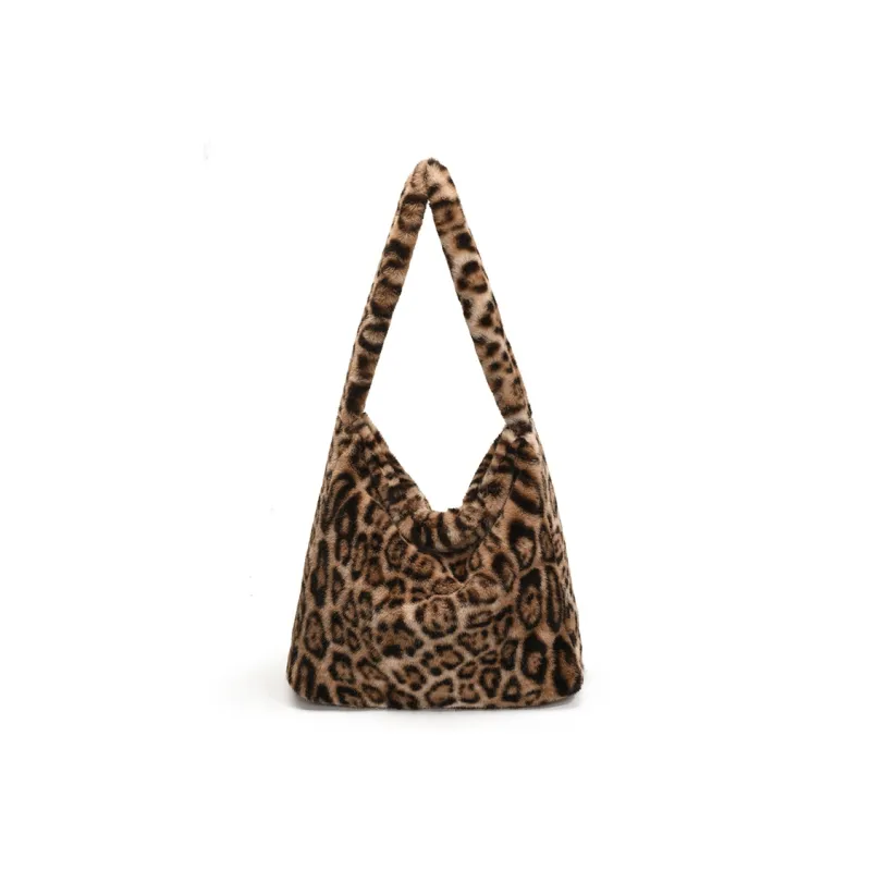 LUVISTRUE Plush Shoulder Bag Tote Medium Size Women's Khaki/Brown/Black-0