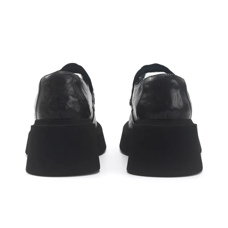 TOM TAILOR Cool Shiny Black Trendy Shoes Loafers 6.5cm Women's Black-4