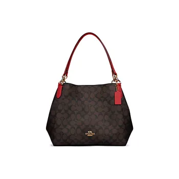 COACH Hallie Canvas Leather Bucket Bag Portable Crossbody Bag Shoulder Bag Large Size Women's Red Brown Multicolor