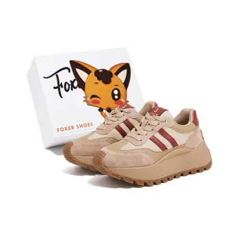 FOXER Height Increasing Abrasion Resistant Slip Resistant Low Top Casual Shoes Women's Khaki/Red