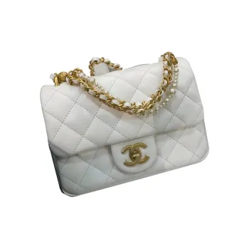 CHANEL Shiny Lambskin Flap Bag, Shoulder Bag, Crossbody Bag Mini Women's White