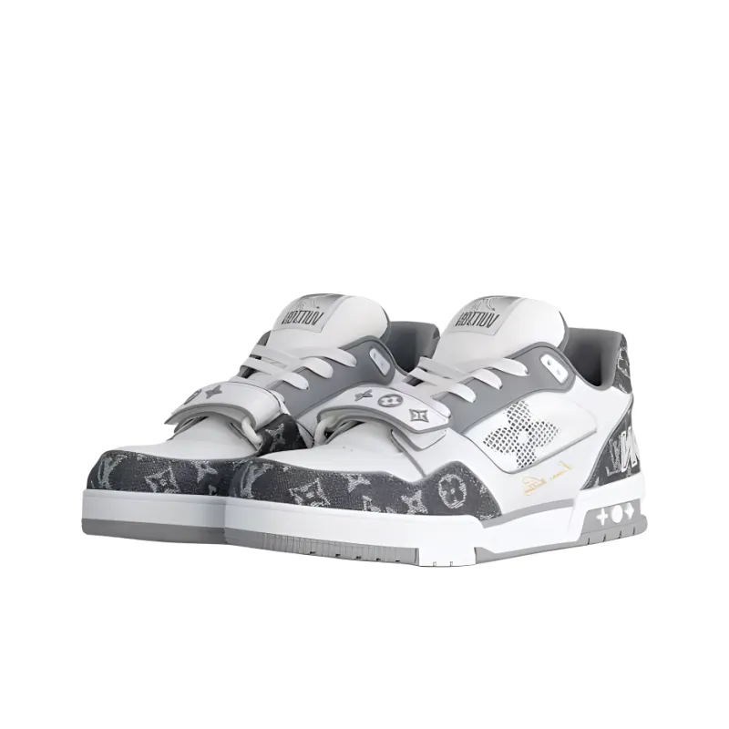 LOUIS VUITTON Trainer Low Top Skateboard Shoes Men's White Black-2