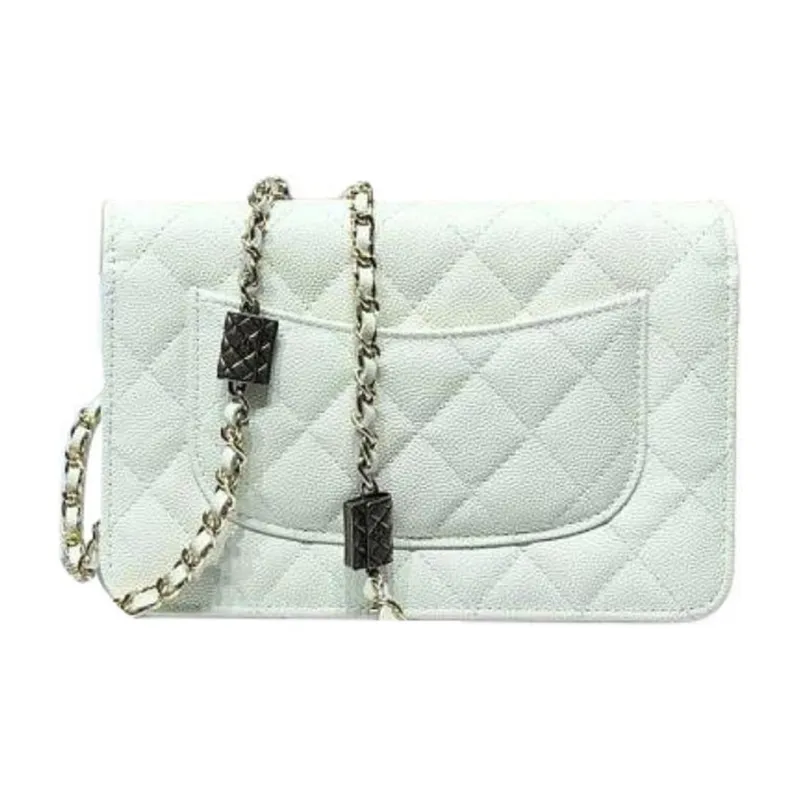 CHANEL WOC Embossed Grain Cow Leather Wallet On Chain Shoulder Bag, Crossbody Bag Mini Women's White-1