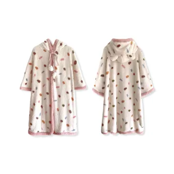 XIAFENYAN Pajama Robe Women's Pink White