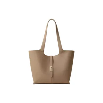 FION Cow Leather Tote Bag Shopping Bag Handbag Shoulder Bag Large Size Women's Cream Apricot