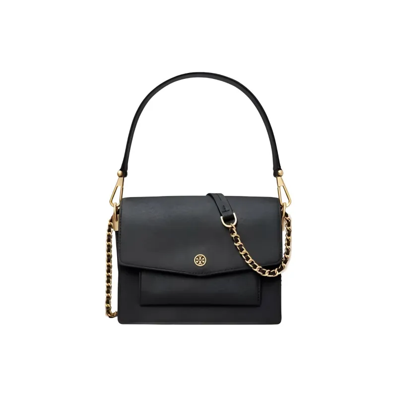 TORY BURCH Robinson Cow Leather Trunk Bag, Crossbody Bag, One Shoulder Handbag Women's Black/Black Gold-0