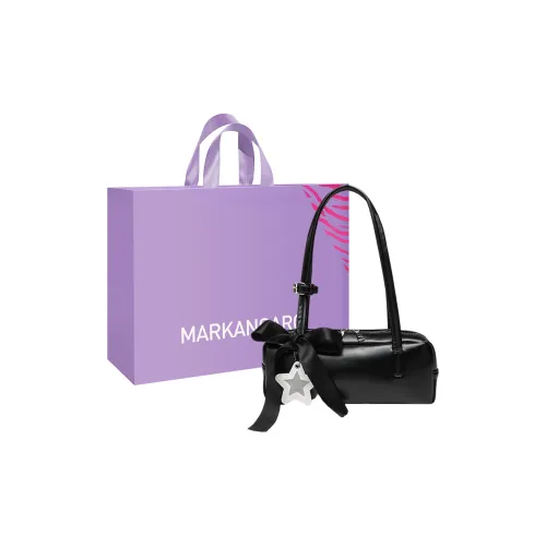 MARKANGARO Synthetic Leather Bowling Bag Shoulder Bag Women's Black/White/Pink