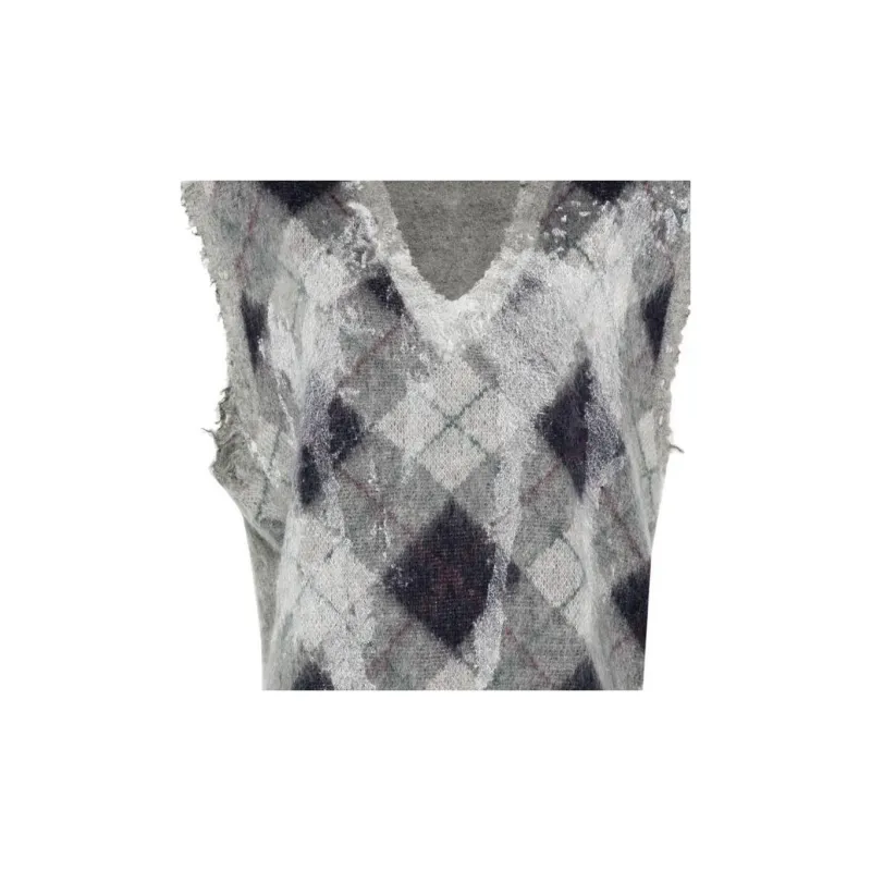 R13 Oversized Sweater Argyle Check Vest-1
