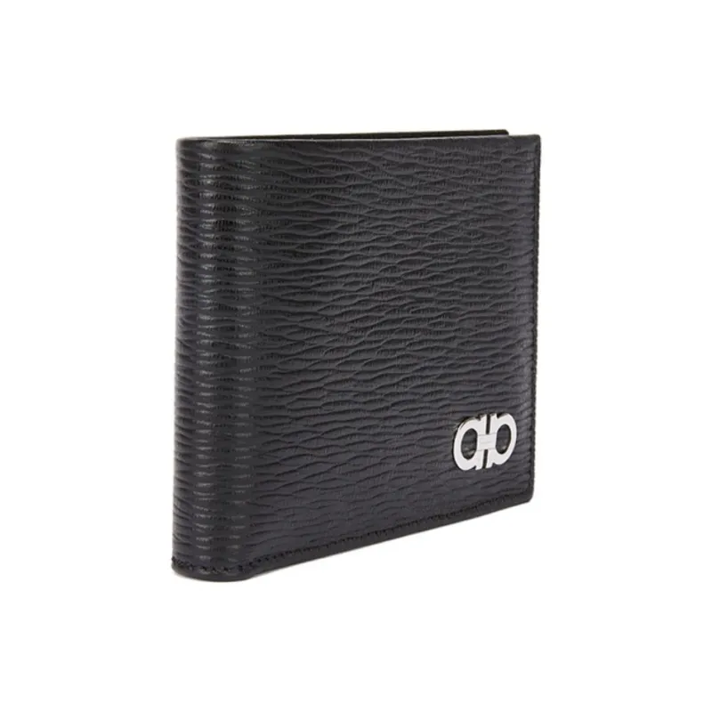 FERRAGAMO Leather Wallets With Money Clip Men's Black Red-1