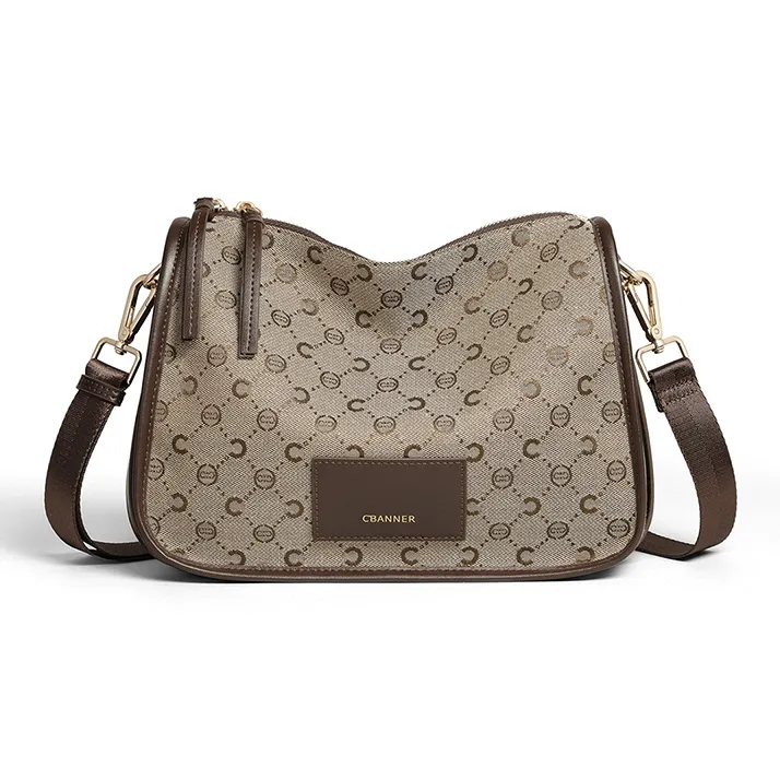 C°BANNER Fabric, Synthetic Leather One Shoulder Crossbody Pillow Bag Tubas Women's Khaki-1