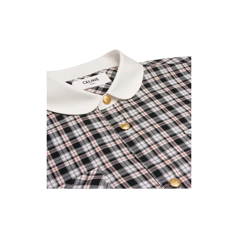 CELINE Cropped Shirt In Check Silk-2