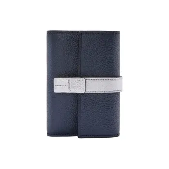 LOEWE Soft Grained Calfskin Wallet Small Size Women's Navy With Silver Accents