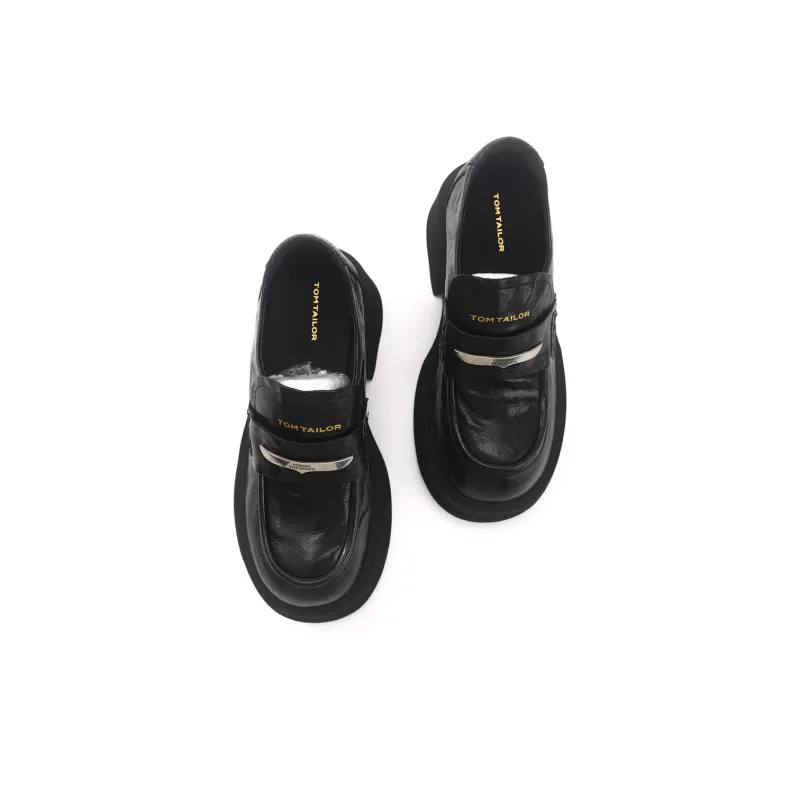 TOM TAILOR Cool Shiny Black Trendy Shoes Loafers 6.5cm Women's Black-3