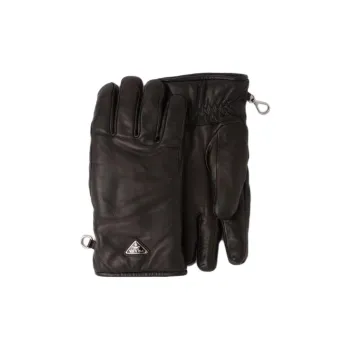 PRADA Wool Leather Enamel Metal Gloves Men's Black