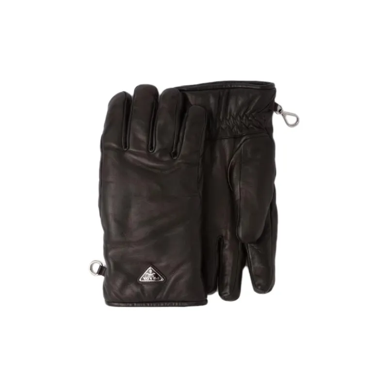 PRADA Wool Leather Enamel Metal Gloves Men's Black-0