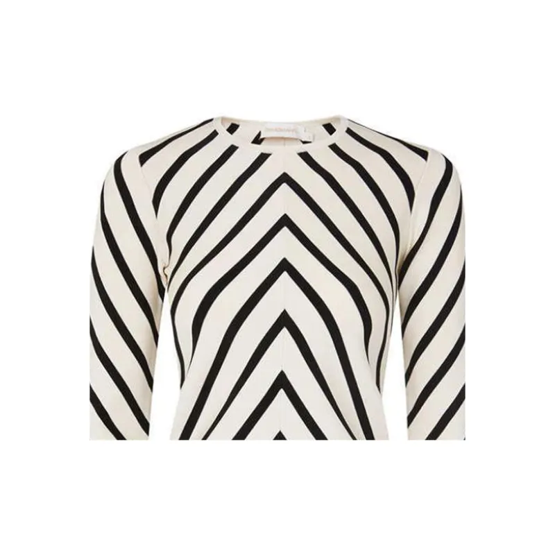Zimmermann Crew Neck Herringbone 3/4 Sleeved Regular T Shirt Women's Black White-5
