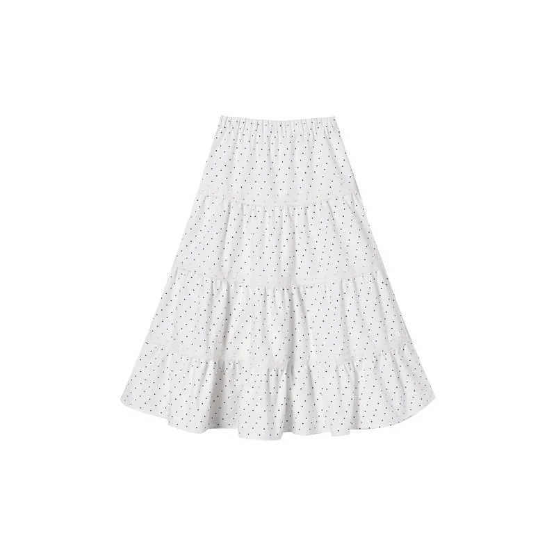 I'M ONE Casual Long Skirts Women's White Base With Black Spots-1