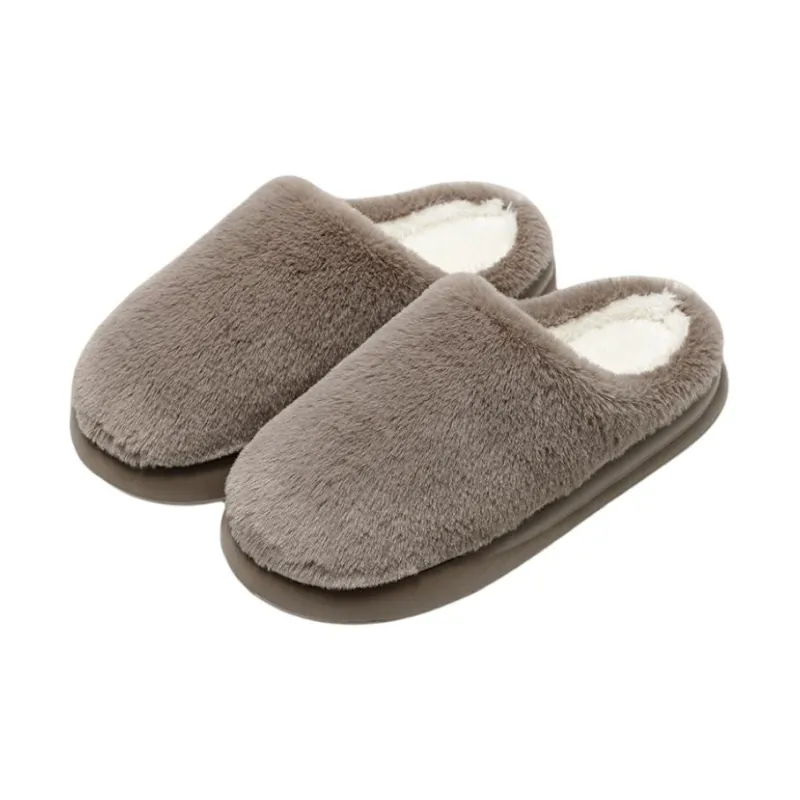 ECAC Fuzzy Slippers With Fleece Lining For Fall And Winter Slip Resistant Soft Sole Solid Color Cotton Postpartum Shoes-11