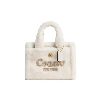 COACH Cargo Shearling Tote Bag, Shopping Bag, Crossbody Bag, One Shoulder Handbag Trumpets Women's White