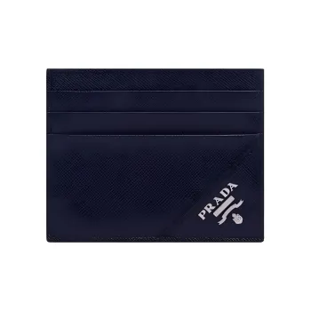PRADA Card Holder Cow Leather Men's Navy Blue