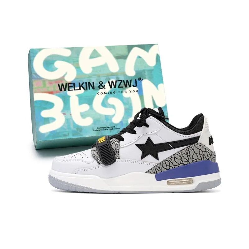 WELKIN&WZWJ Stars Collection White Sneakers Slip-Resistant Height Increasing Low-Top Skateboard Shoes Unisex-130