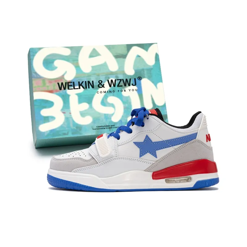 WELKIN&WZWJ Stars Collection White Sneakers Slip-Resistant Height Increasing Low-Top Skateboard Shoes Unisex-25