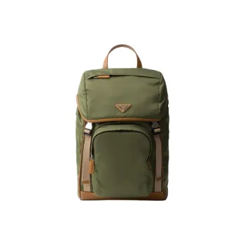 PRADA Recycled Nylon Backpack Men's Army Green & Caramel