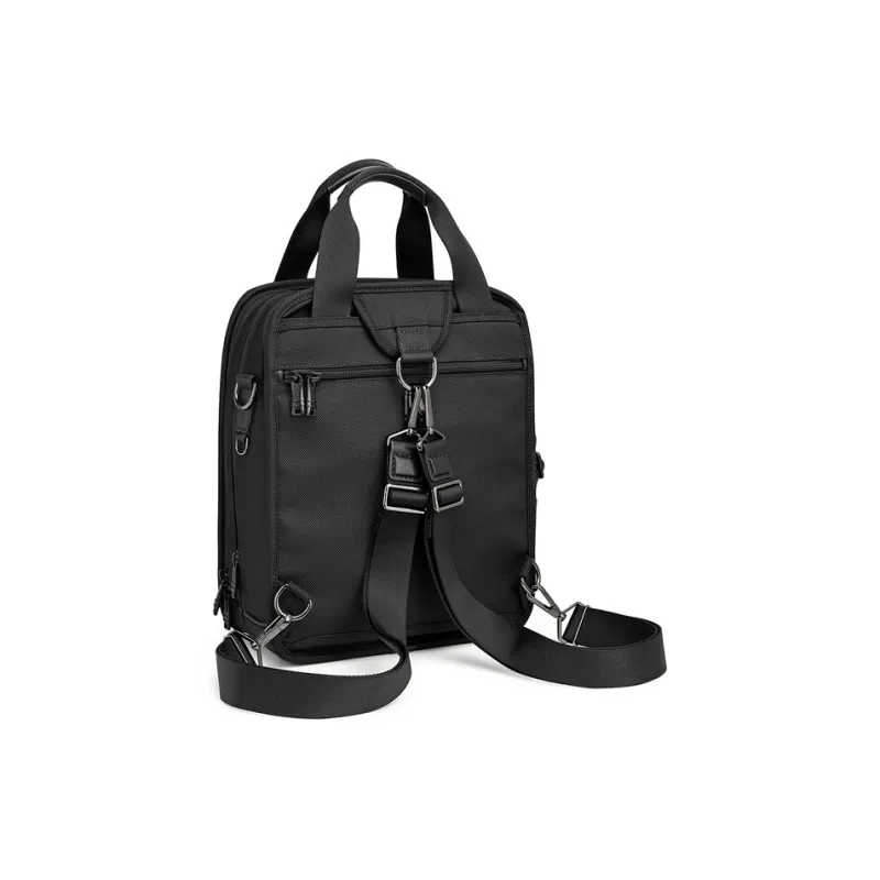 HORSEMEN Ballistic Nylon With Cow Leather Business Travel Shoulder Bag, Crossbody Bag, Handbag Tubas Men's Black-3
