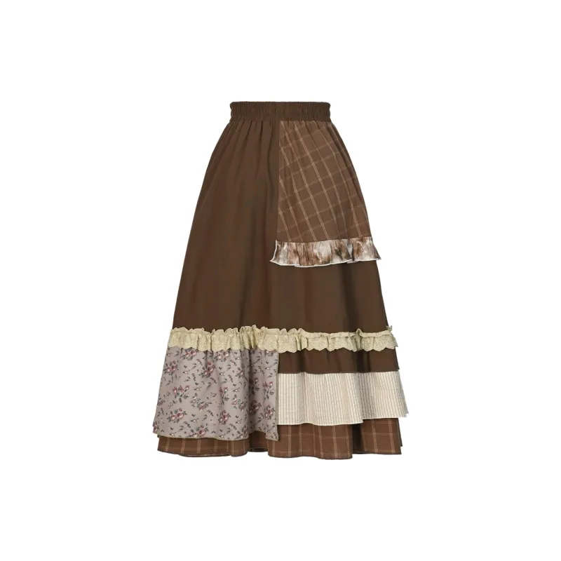 SNBL Casual Long Skirts Women's Brown-1