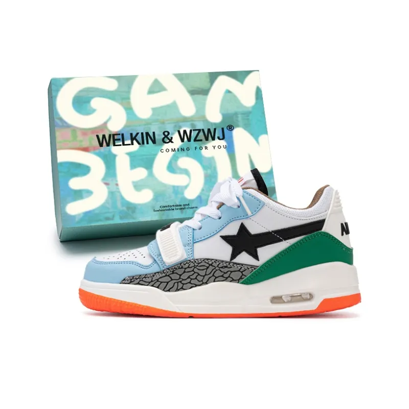 WELKIN&WZWJ Stars Collection White Sneakers Slip-Resistant Height Increasing Low-Top Skateboard Shoes Unisex-151