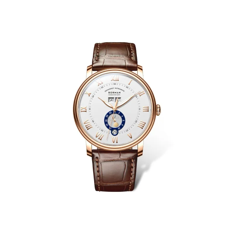BORMAN Mechanical Movement Cowhide Strap Watch Men's Watches White Dial-4