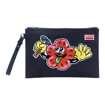KENZO Motif Embroidered Zipped Clutch Bag