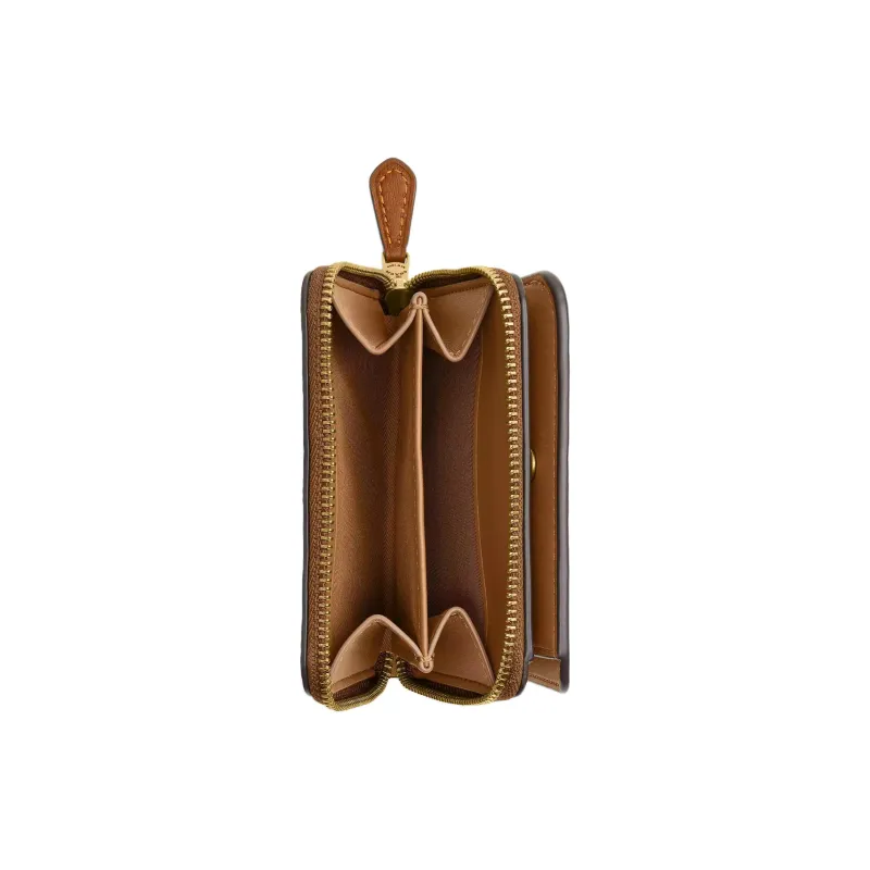 COACH Coated Canvas With Calfskin Wallet Small Size Women's Brass & Tan-1