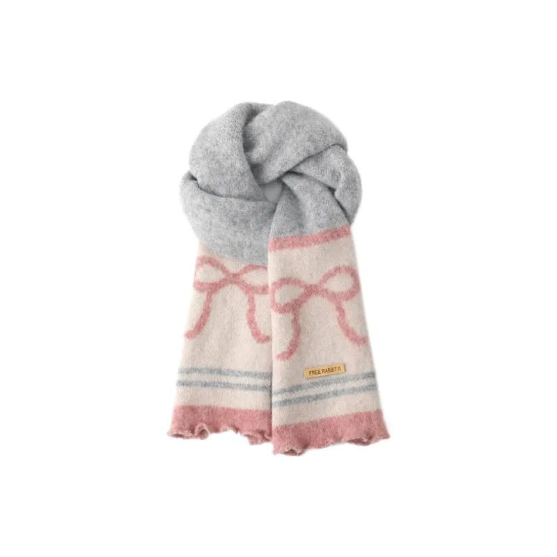 FREE RABBITⅡ Fall And Winter Ambiance Enhancing Warm Versatile Stripes Lace Trim Scarf Unisex-8