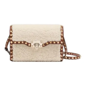 Valentino GARAVANI Shearling Crossbody Bag Shoulder Bag Small Size Women's Natural Color Block Brown