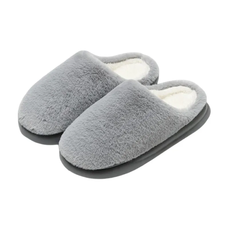 ECAC Fuzzy Slippers With Fleece Lining For Fall And Winter Slip Resistant Soft Sole Solid Color Cotton Postpartum Shoes-10