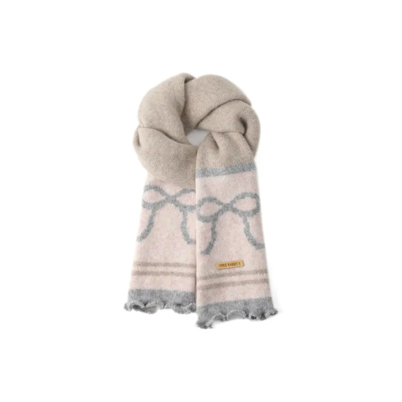 FREE RABBITⅡ Fall And Winter Ambiance Enhancing Warm Versatile Stripes Lace Trim Scarf Unisex-4