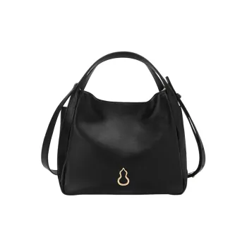 BAMPO Top Grain Cow Leather Handbag, Shoulder Bag, Crossbody Bag Trumpets Women's Black/Brown